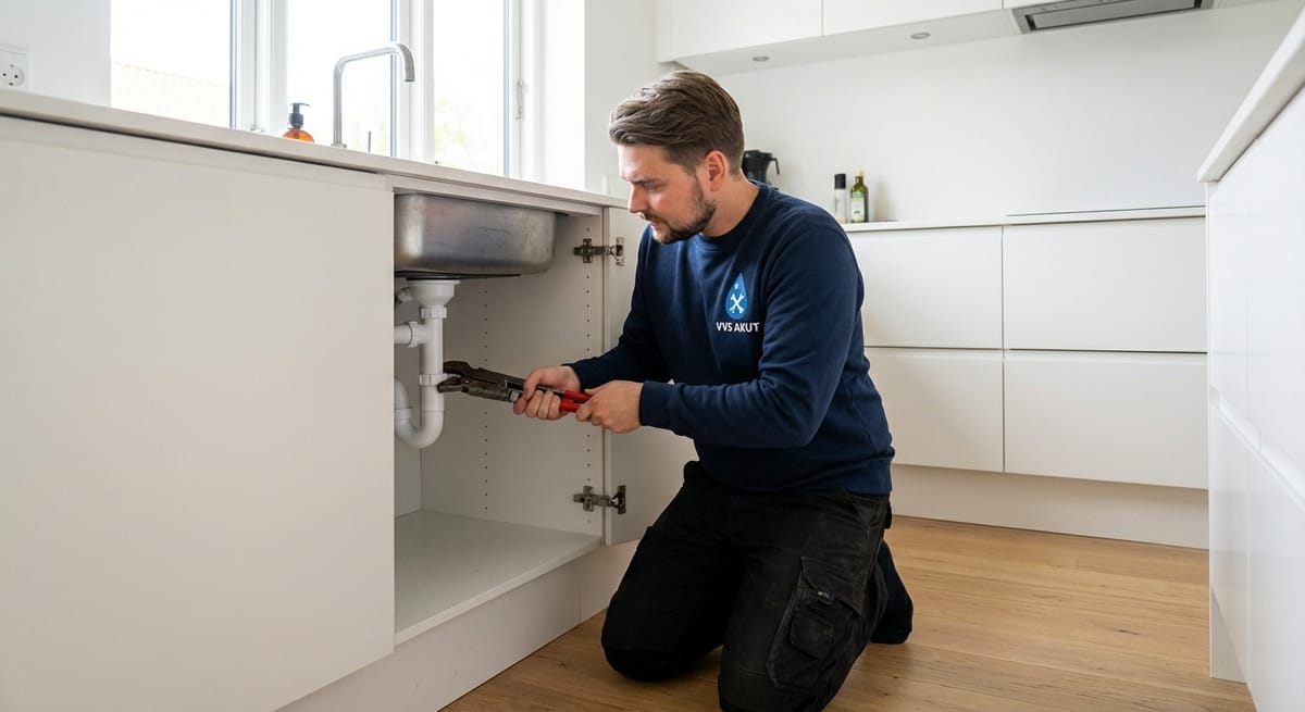 VVS-tekniker renser stoppet køkkenvask